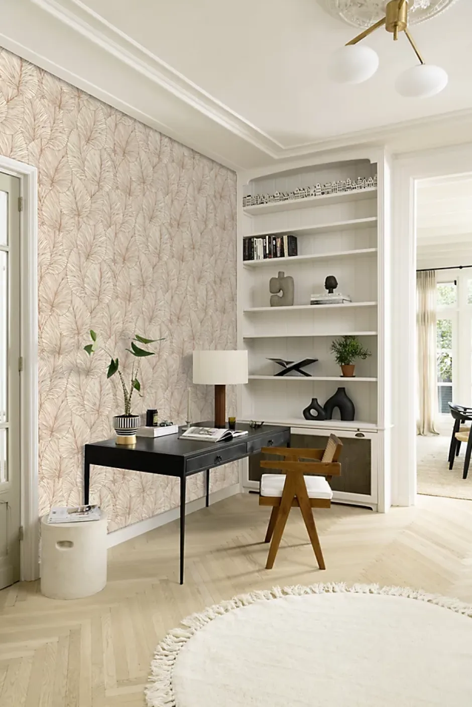 Rasch Papier peint vinyle grainé intissé feuilles de lotus beige crème et or L.1005 x l.53cm