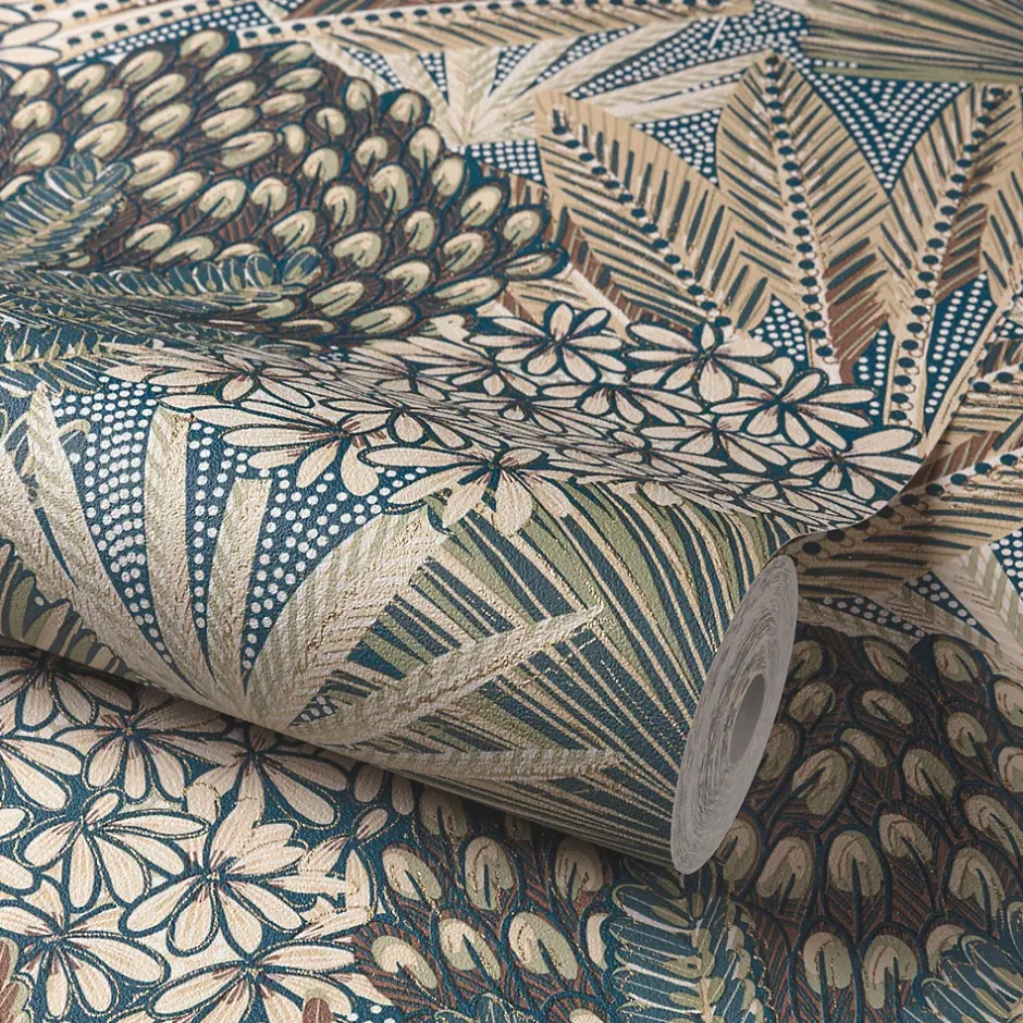 Papier peint vinyle grainé sur intissé feuillage botanique vert L.1005 x l.53cm-Grandeco Online