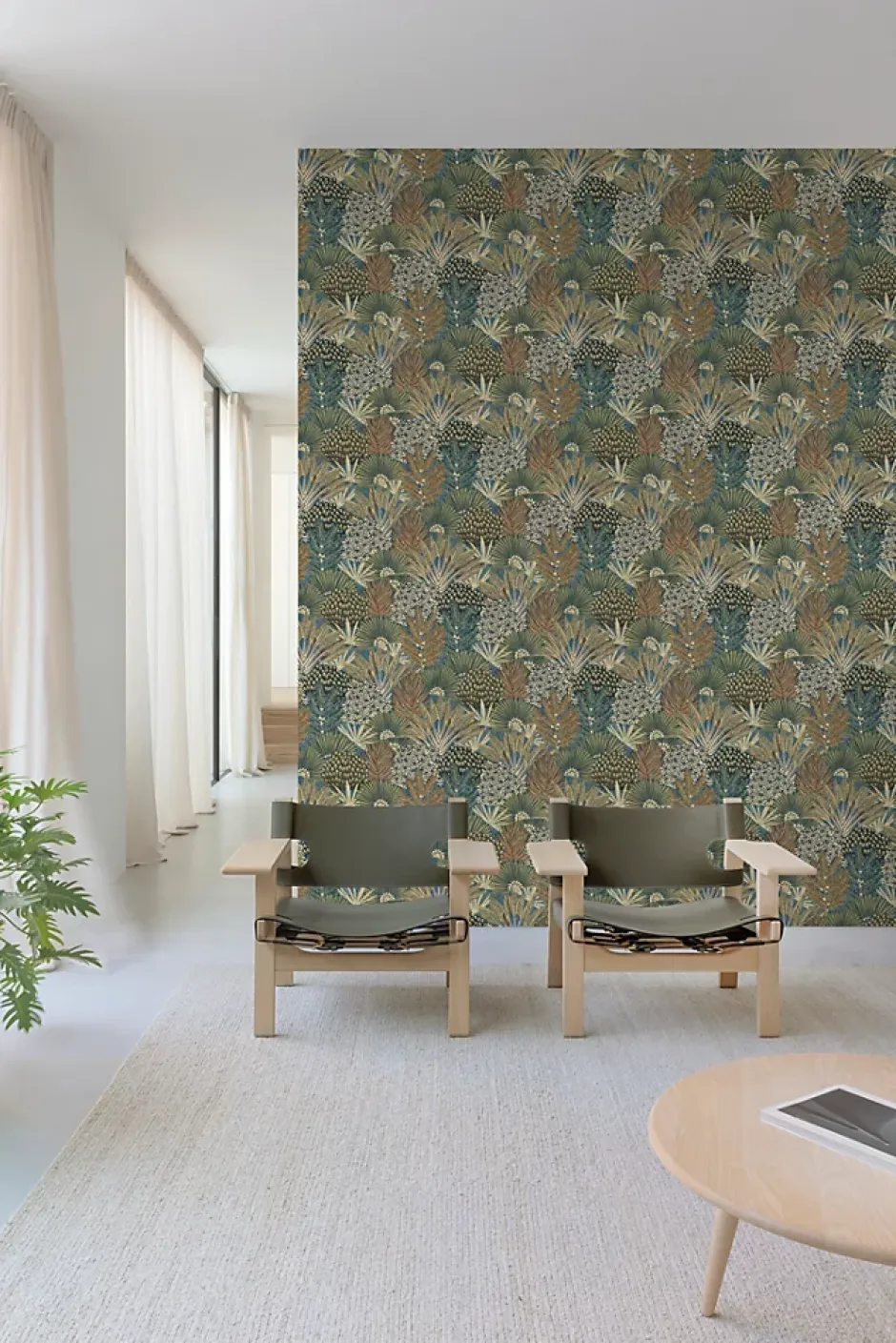 Papier peint vinyle grainé sur intissé feuillage botanique vert L.1005 x l.53cm-Grandeco Online