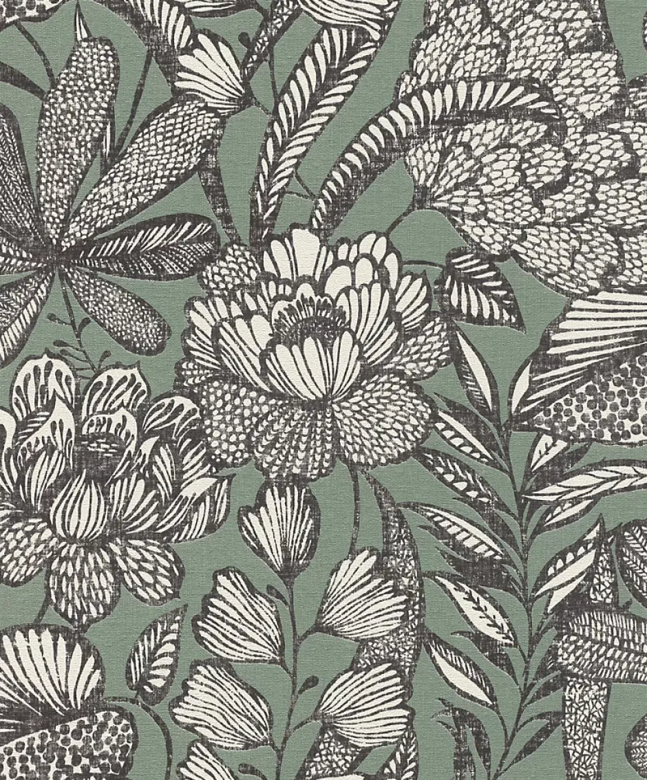 Papier peint vinyle intissé grainé fleuri Jade L.1005 x l.53cm-Rasch Hot