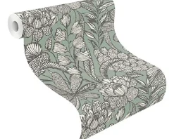 Papier peint vinyle intissé grainé fleuri Jade L.1005 x l.53cm-Rasch Hot