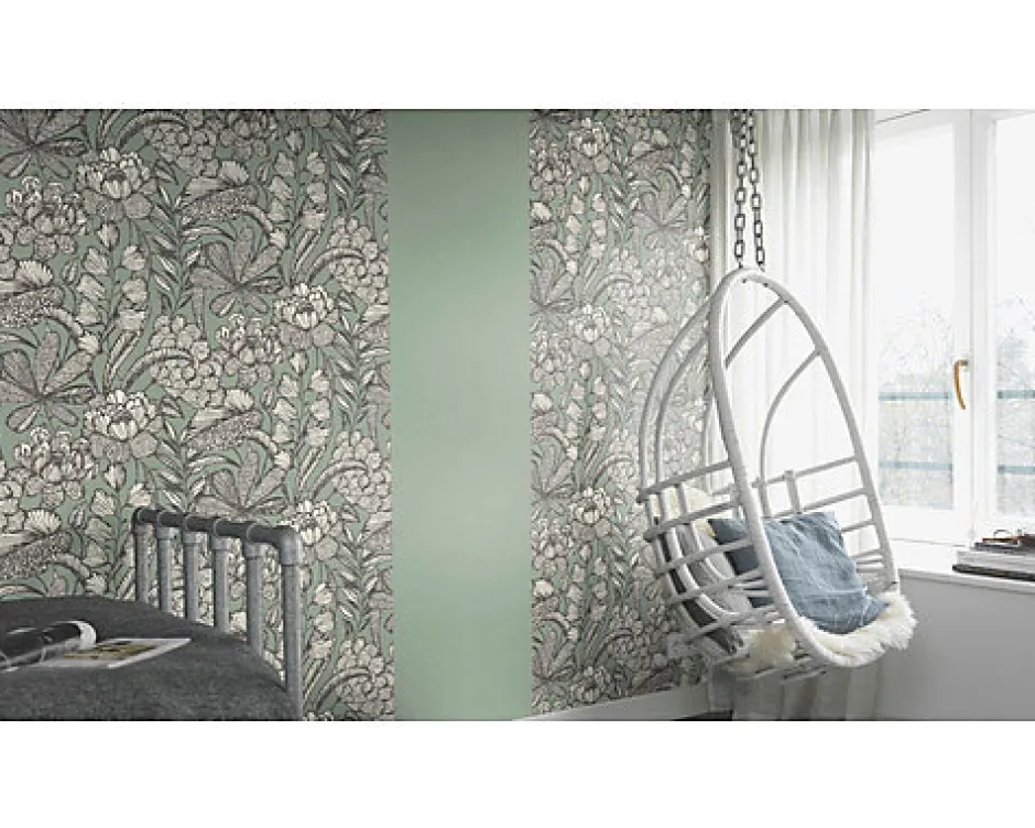 Papier peint vinyle intissé grainé fleuri Jade L.1005 x l.53cm-Rasch Hot