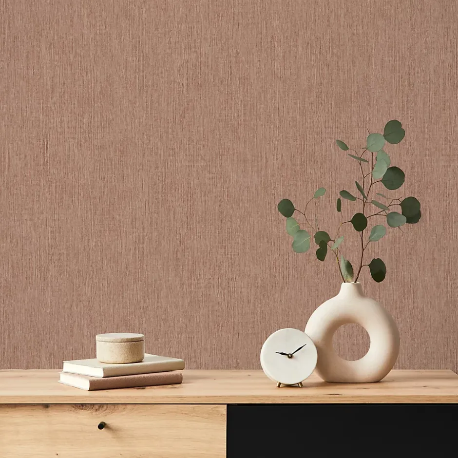 GoodHome Papier peint vinyle intissé Bolyhos uni texturé terracotta L. 10,05m x l. 0,53m