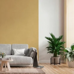 Papier peint vinyle intissé uni aspect tissu jaune moutarde L.1005 x l.53cm , Mythe-GoodHome Hot