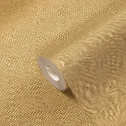 Papier peint vinyle intissé uni aspect tissu jaune moutarde L.1005 x l.53cm , Mythe-GoodHome Hot