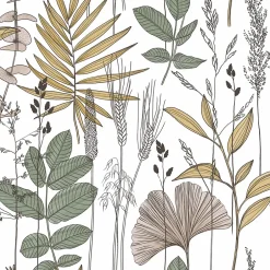 Lutece Papier peint vinyle intissé feuillage épis grain vert kaki L.1005 x l.53cm Lutèce