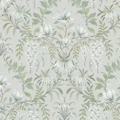 Laura Ashley Papier peint vinyle intissé fleuri vert L.1000 x l.52 cm Parterre