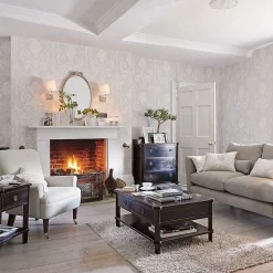 Papier peint vinyle intissé bouquet de roses beige, argent L.1000 x l.52 cm Josette-Laura Ashley Online