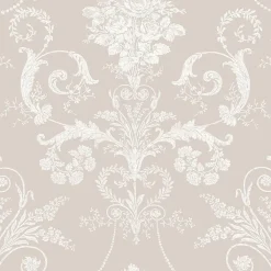Papier peint vinyle intissé bouquet de roses beige, argent L.1000 x l.52 cm Josette-Laura Ashley Online