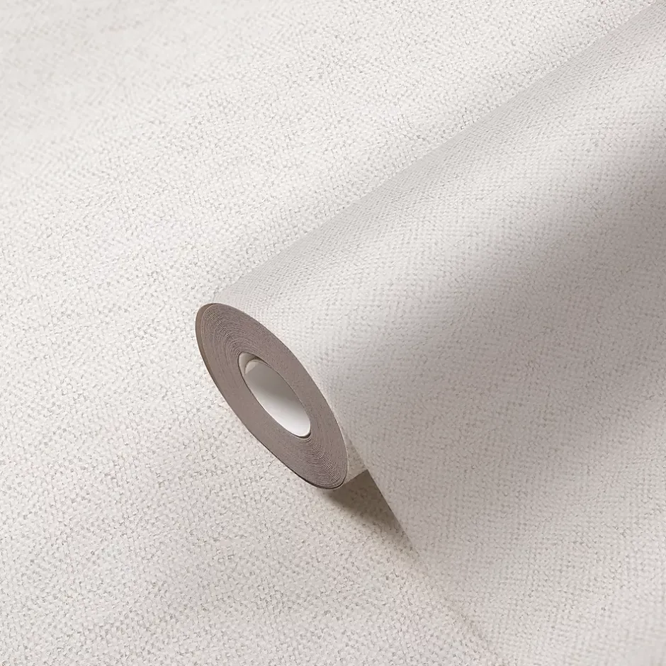 Papier peint vinyle intissé uni aspect tissu blanc L.1005 x l.53cm , Mythe-GoodHome Outlet