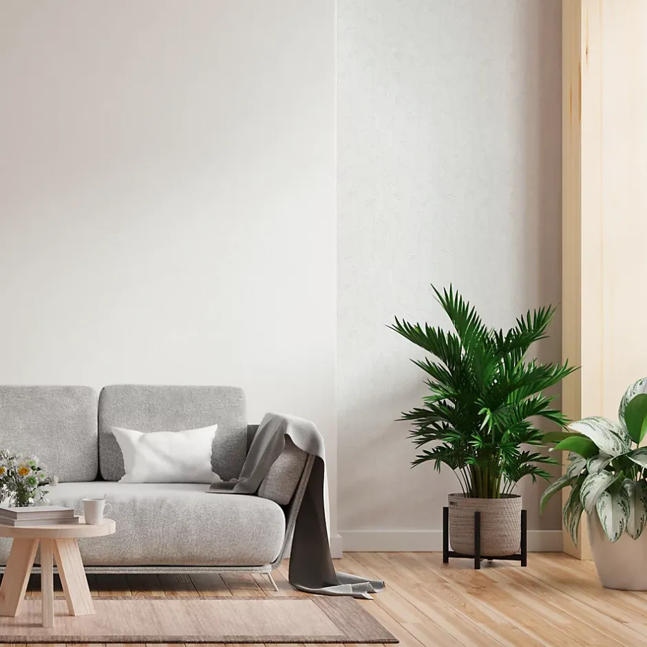 Papier peint vinyle intissé uni aspect tissu blanc L.1005 x l.53cm , Mythe-GoodHome Outlet