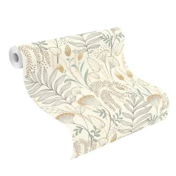 Rasch Papier peint vinyle intissé fleuri bleu, jaune ocre L.1001 x l.53cm , Angélique