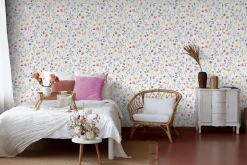 Papier peint vinyle intissé fleurs romantiques multicouleurs L. 1005 x l. 53cm-Ugepa New