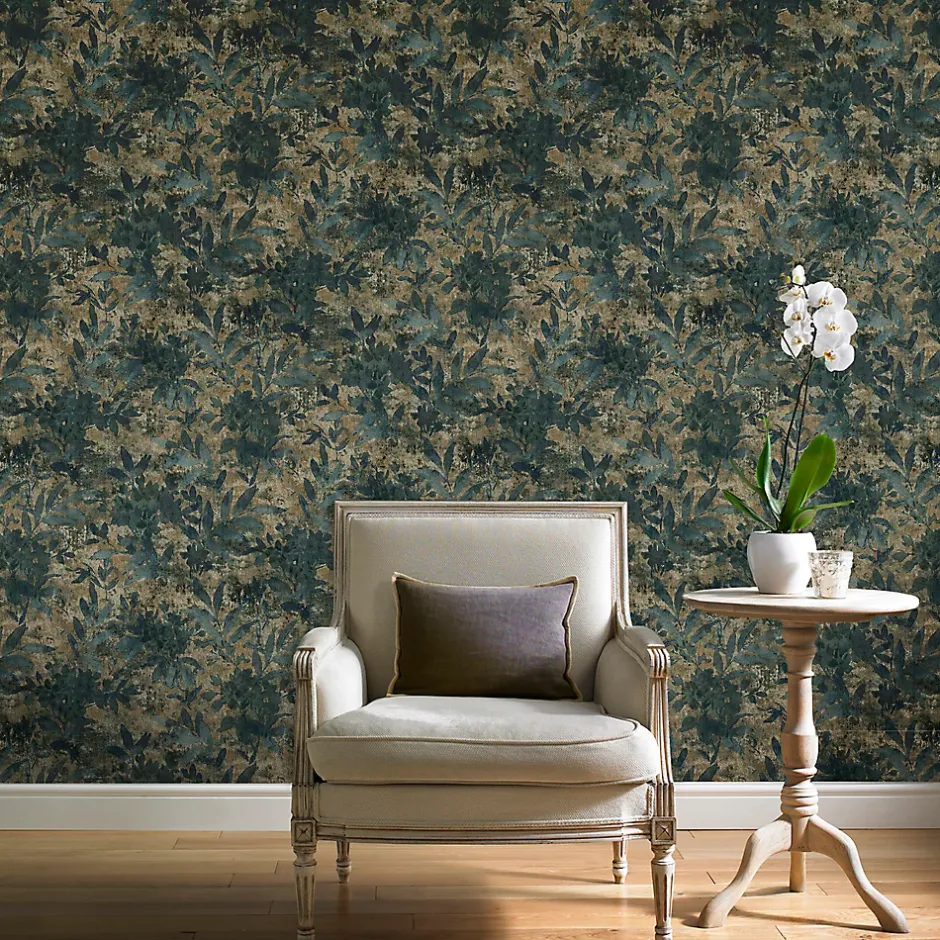 GoodHome Papier peint Vinyle Intissé Ammo Sarcelle foncé