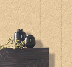 Papier peint vinyle intissé imitation chevron en textile L.1001 x l.53 cm, Galesano- Clearance