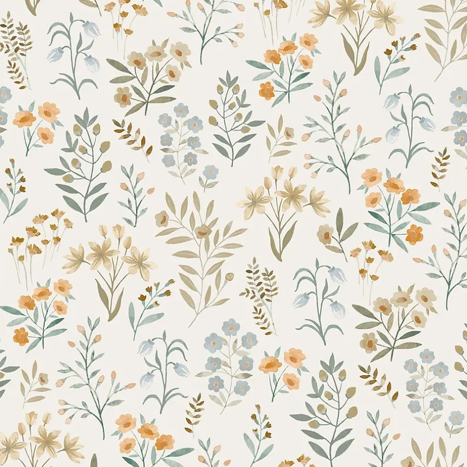 Grandeco Papier peint vinyle intissé fleuri beige, jaune L.53 x l.1005 cm Poésie