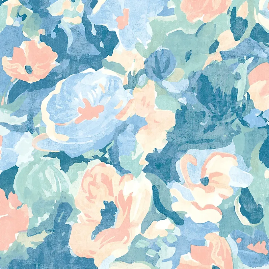 Papier peint vinyle intissé fleuri Floral gouache vert, bleu pastel L.1005 x l.53cm Ugèpa-Ugepa Clearance