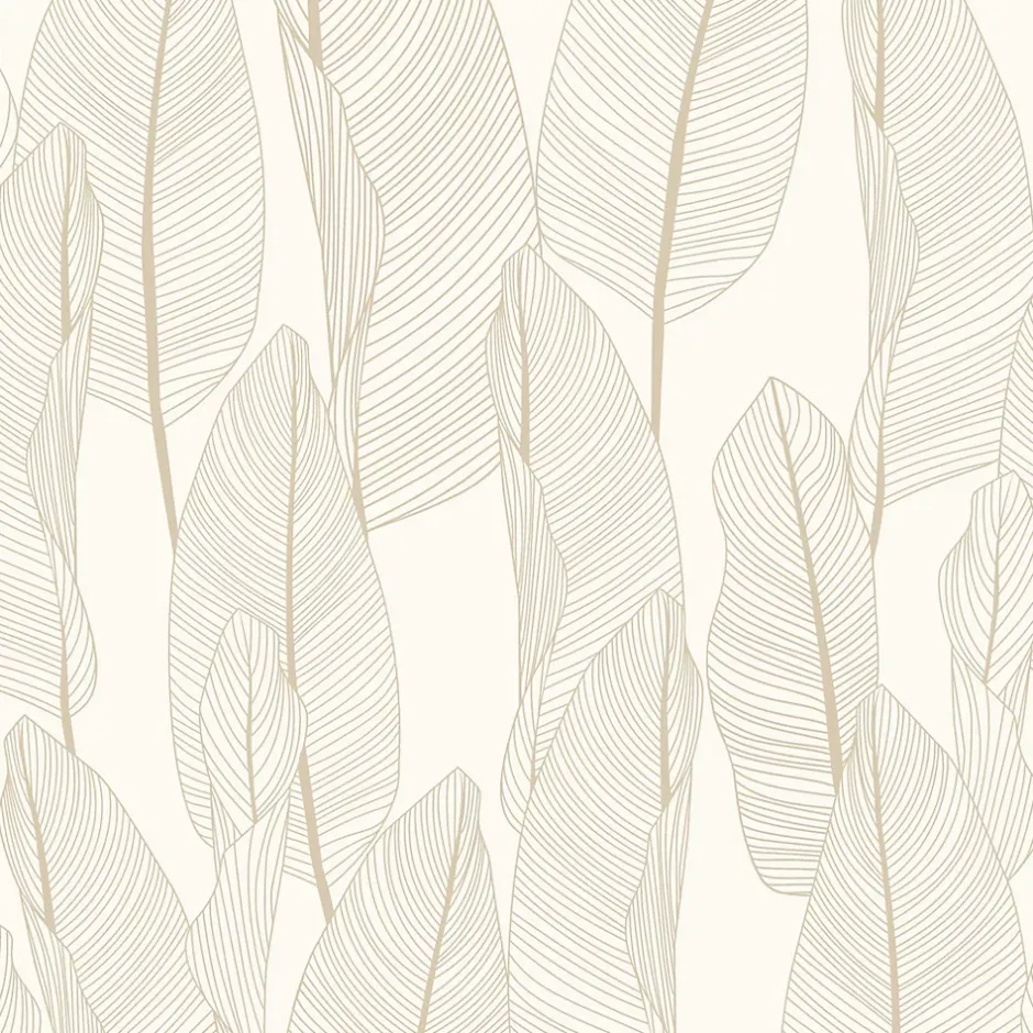 Lutèce Papier peint vinyle intissé feuille de bananier beige, terracotta L.1005 x l.53cm