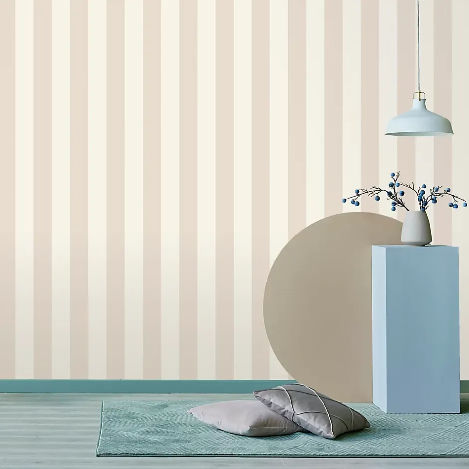 Lutece Papier peint vinyle intissé à coller rayures beige L.10 05 x l.53cm