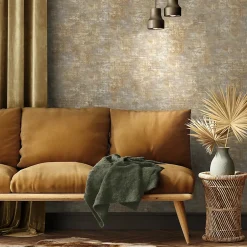 Papier peint Vinyle Intissé Giana gris clair et ocre-GoodHome