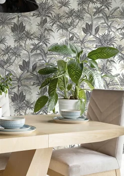 Rasch Papier peint vinyle intissé feuillage tropical noir, doré L.1001 x l.53cm