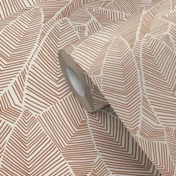 GoodHome Papier peint vinyle intissé Gebu motif palmier rose L. 10,05m x l. 0,53m