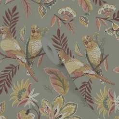 GoodHome Papier peint Vinyle Intissé Kyin Kaki