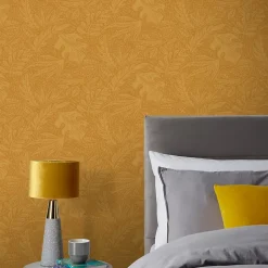 Papier peint vinyle intissé Tuklu jaune ocre l.53 cm x 10m-GoodHome Sale