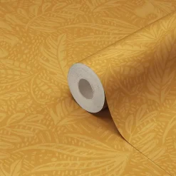 Papier peint vinyle intissé Tuklu jaune ocre l.53 cm x 10m-GoodHome Sale
