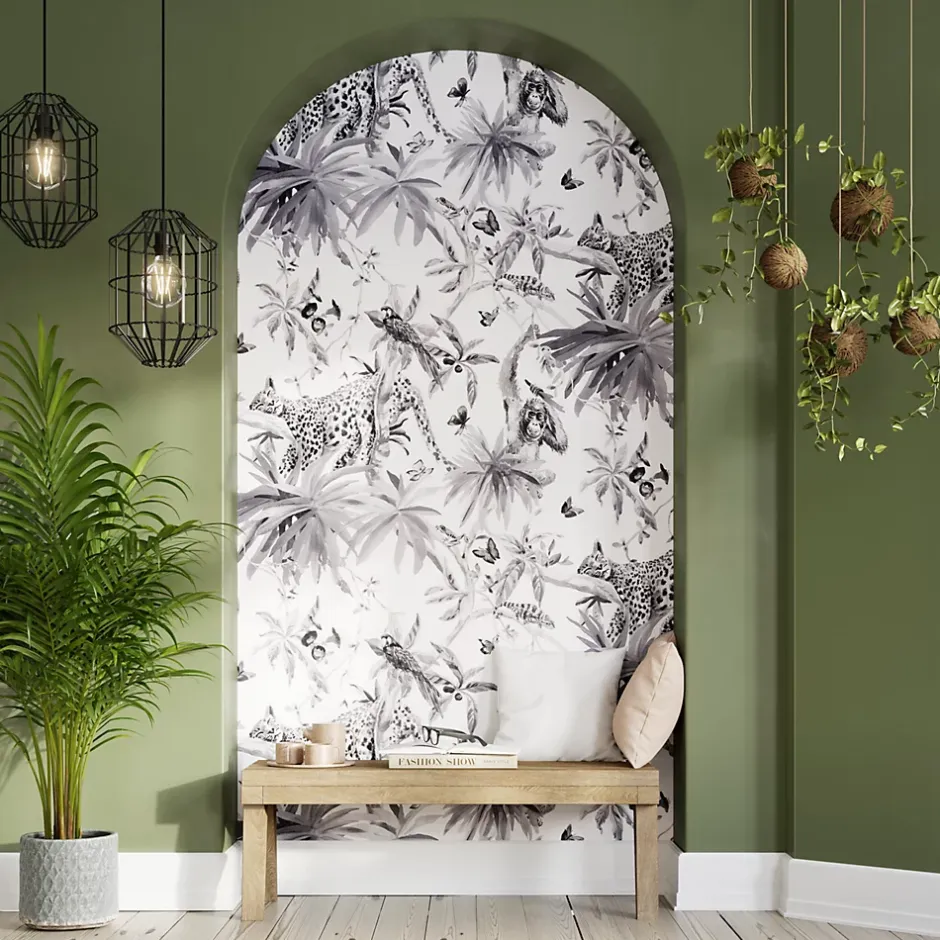 GoodHome Papier peint Vinyle Intissé Howlit noir et blanc