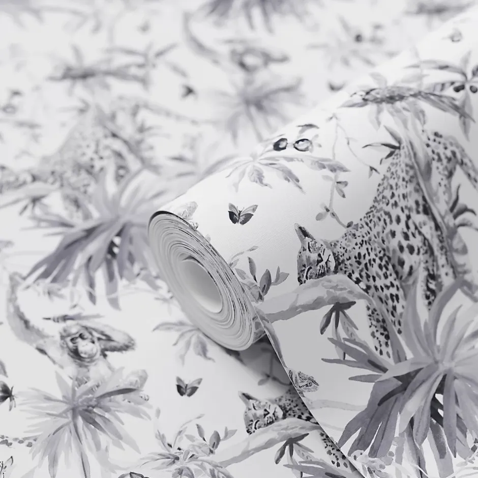 GoodHome Papier peint Vinyle Intissé Howlit noir et blanc