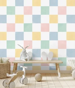 Papier peint vinyle intissé damier multicouleurs pastel L.1005 x l.53cm Ugèpa-Ugepa Best