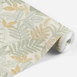 Lutece Papier peint vinyle intissé Allure mat et satiné feuilles jaune, vert, bleu l.1005 x l.53 cm