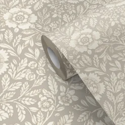 GoodHome Papier peint vinyle intissé Soffice motif fleuri beige L. 10,05m x l. 0,53m