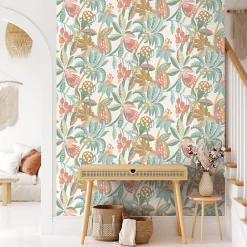 Papier peint vinyle intissé fleurs tropicales vert L. 1005 x l. 53cm-Ugepa New