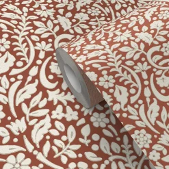 Papier peint vinyle intissé Flaumig motif floral terracotta L. 10,05m x l. 0,53m-GoodHome Sale