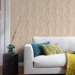 GoodHome Papier peint vinyle intissé Cassata imprimé géométrique beige L.1000 x l.53cm