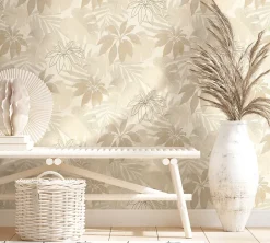 Papier peint vinyle intissé feuillage beige L.1001 x l.53cm