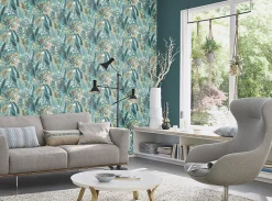 Papier peint vinyle intissé feuillage tropical bleu L.1001 x l.53cm , Amazonia-Rasch Outlet