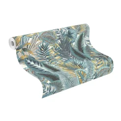 Papier peint vinyle intissé feuillage tropical bleu L.1001 x l.53cm , Amazonia-Rasch Outlet
