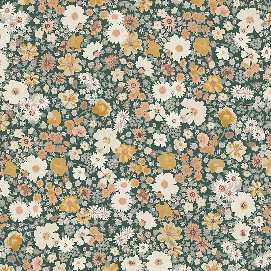 GoodHome Papier peint vinyle intissé fleuri liberty vert L.53 x l.1005 cm Amity
