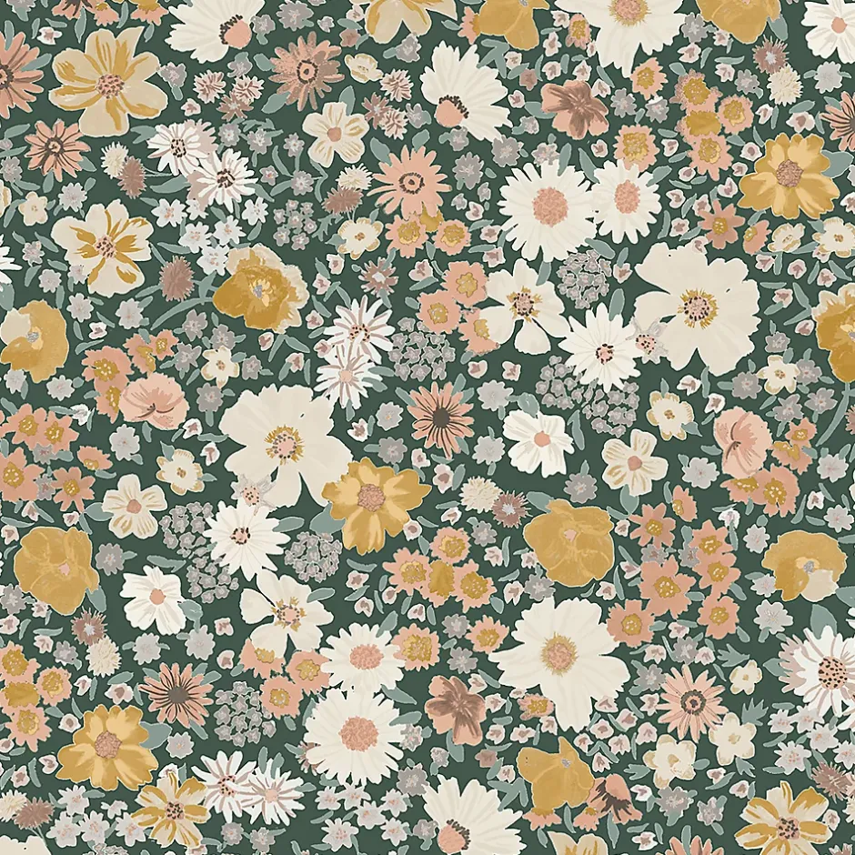 GoodHome Papier peint vinyle intissé fleuri liberty vert L.53 x l.1005 cm Amity