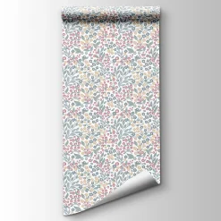 Ugepa Papier peint vinyle intissé fleuri liberty Mini darla rose, vert, jaune L.1005 x l.53cm