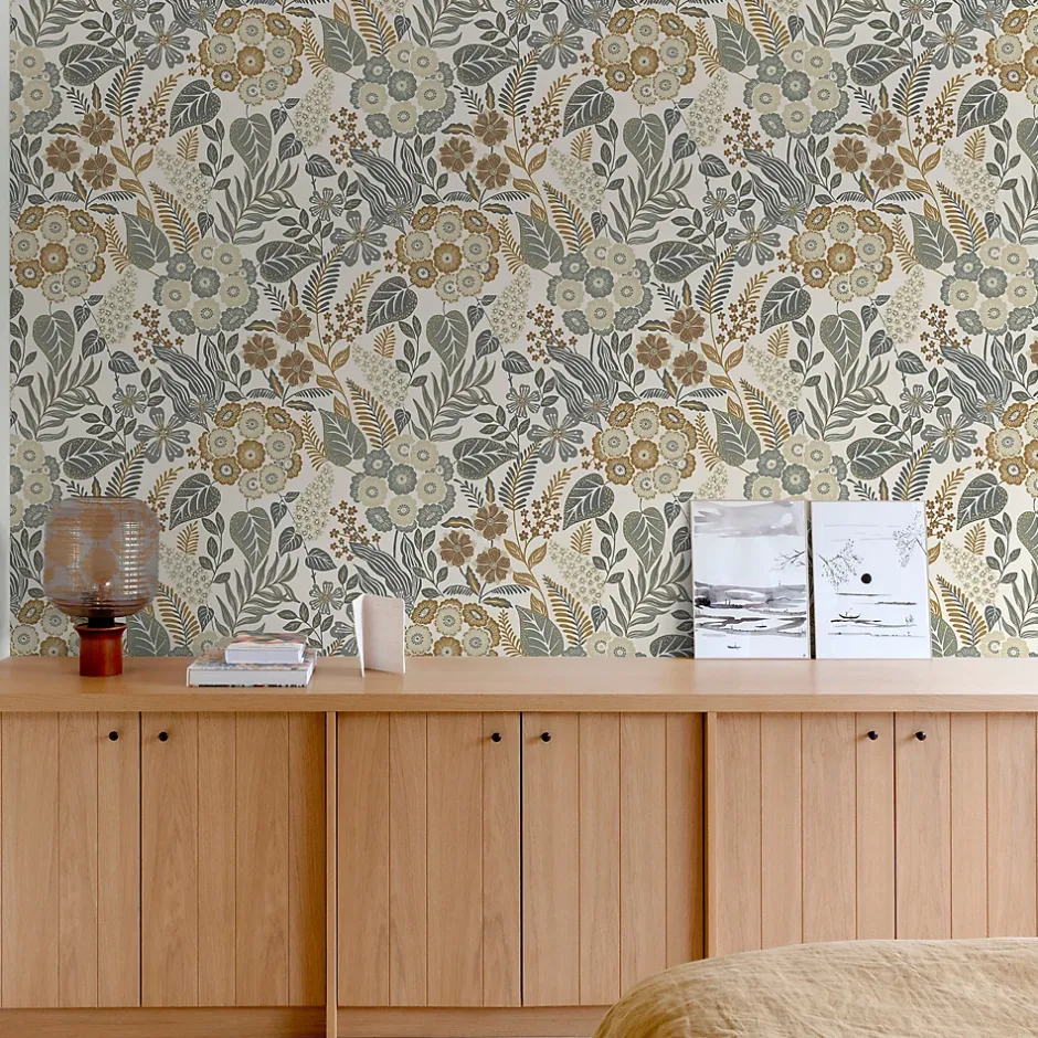 Papier peint vinyle intissé fleuri Alice bleu L.1005 x l.53cm-Grandeco New