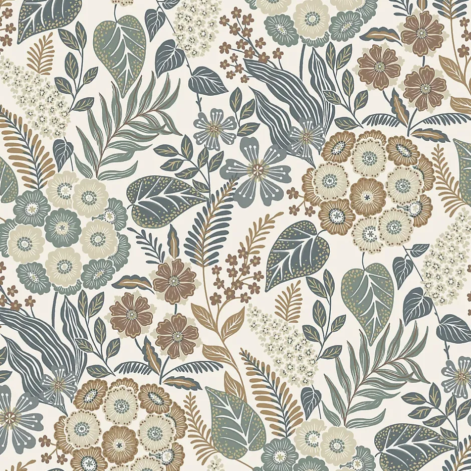 Papier peint vinyle intissé fleuri Alice bleu L.1005 x l.53cm-Grandeco New