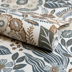 Papier peint vinyle intissé fleuri Alice bleu L.1005 x l.53cm-Grandeco New