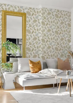 Papier peint vinyle intissé feuillage marron, bleu L.1001 x l.53cm , Colette-Rasch Outlet