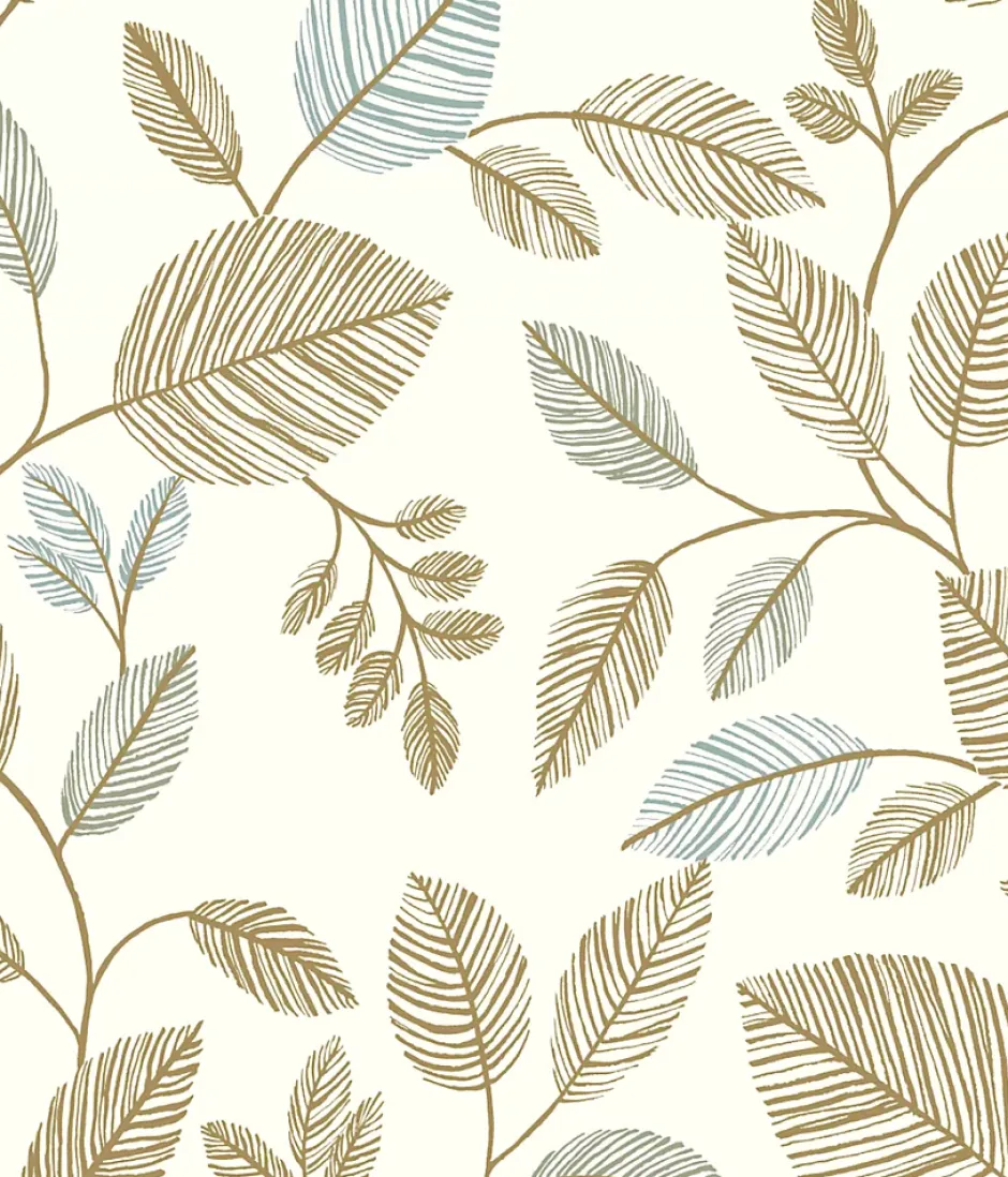 Papier peint vinyle intissé feuillage marron, bleu L.1001 x l.53cm , Colette-Rasch Outlet