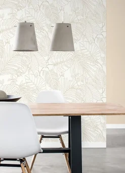 Papier peint vinyle intissé expansé feuillage beige L.1005 x l.53cm, Jungle sertie-Rasch Hot