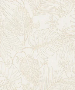 Papier peint vinyle intissé expansé feuillage beige L.1005 x l.53cm, Jungle sertie-Rasch Hot